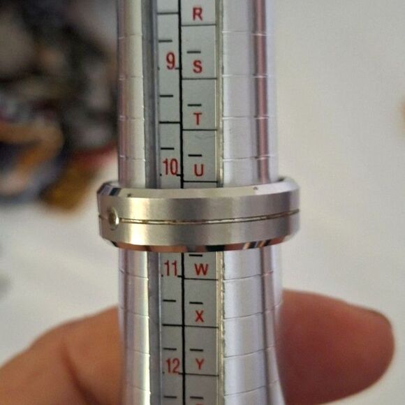 A Triton Men's Ring Tungsten Carbide Steel Wedding Band Silver Tone Size 10 - Picture 9 of 9